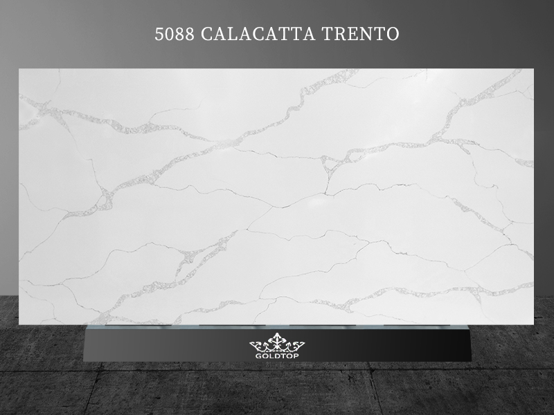 5088 Calacatta Trento White Quartz Slab Countertops Factory