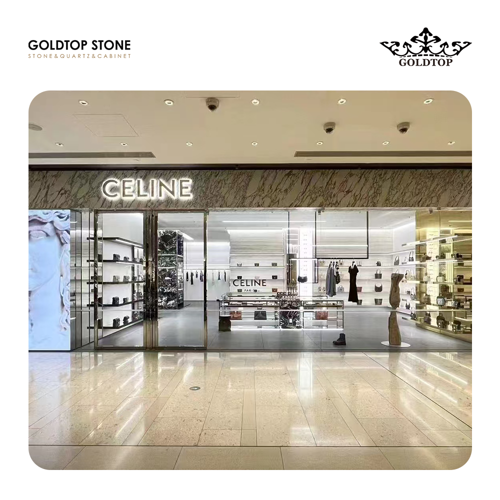 Project Case of Crema Toscana Travertine for Luxury Shop CELINE