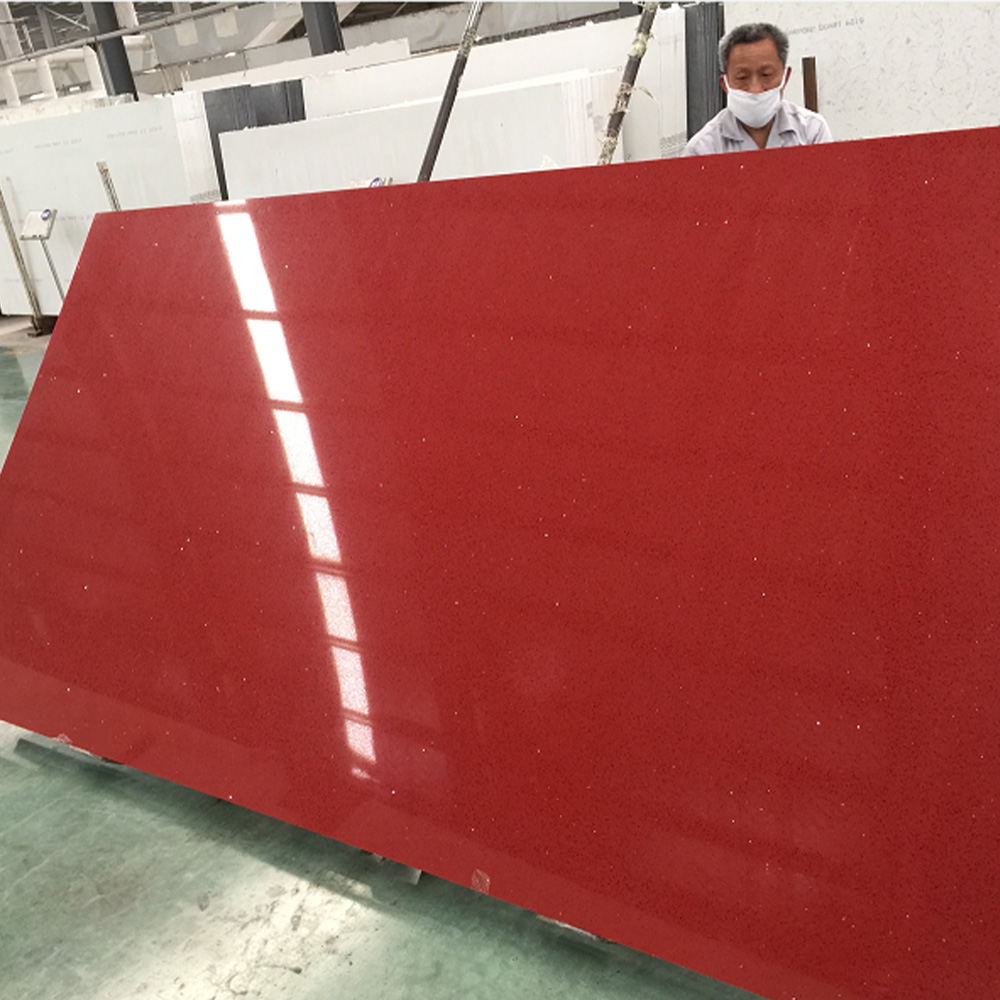1010 Sparkle Red Quartz Countertops Slab Manufacturer